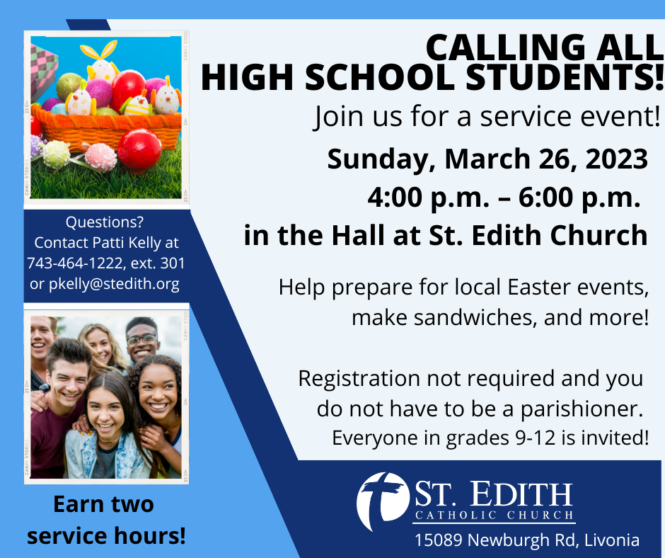 High School Service Event March 26 4-6 pm